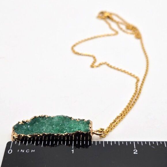 Seafoam Green Grystal Druzy Bar Pendant Necklace 17" Gold Tone Cable Chain - Picture 4 of 5